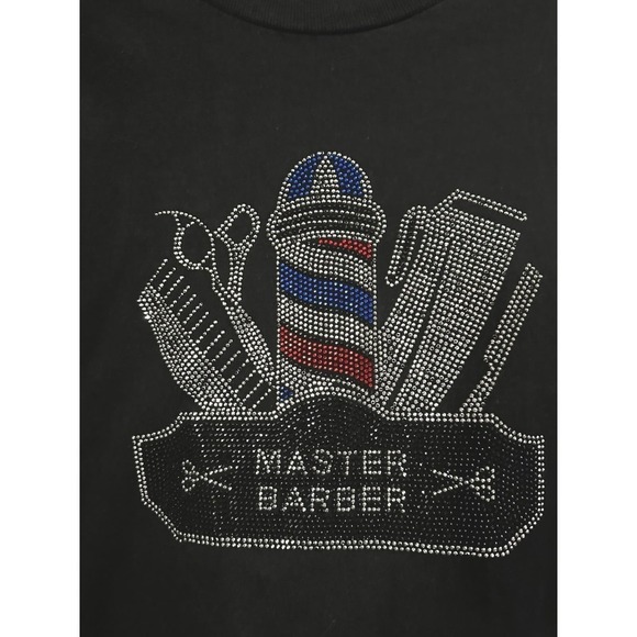 BullTees Rhinestone Bling Sparkle Master Barber Tee T-Shirt - 2XL - Picture 2 of 4